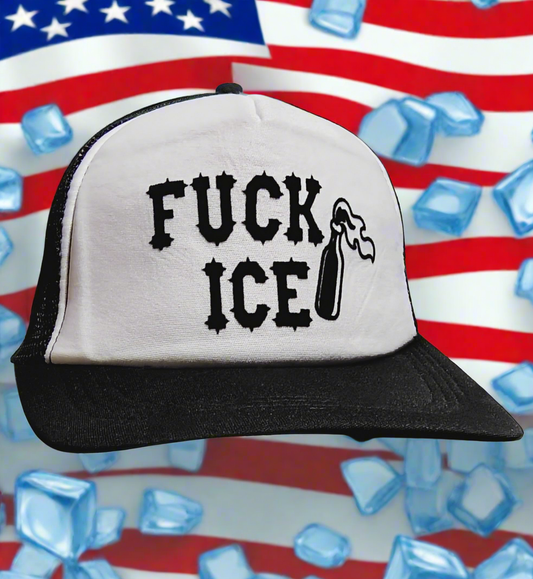 Fuck ICE Trucker Hat (Fuck I.C.E. Hat Fuck Trump Fuck MAGA) FUCK ICE w Molotov Cocktail