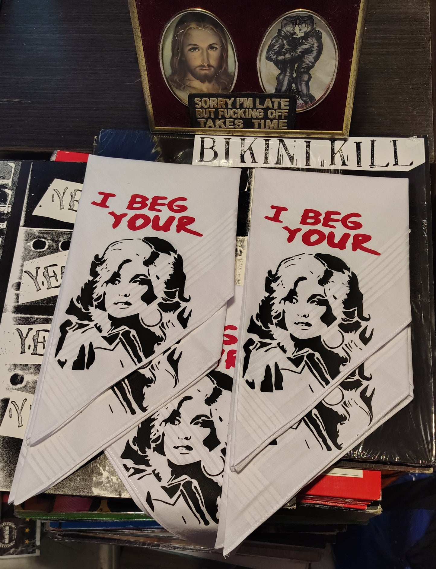 Dolly Parton I Beg Your Parton Hand Printed Handkerchief