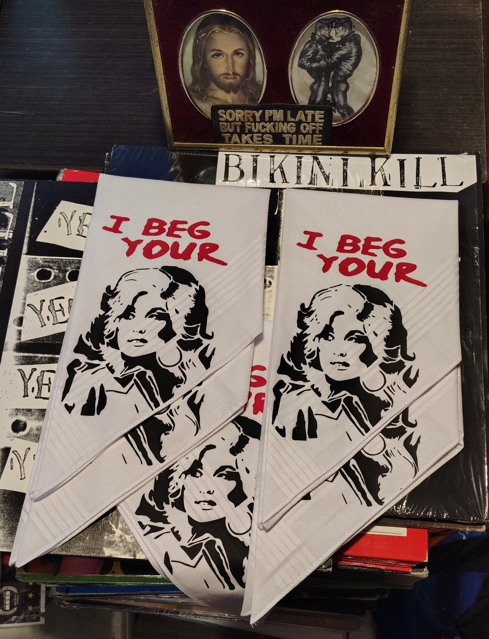 Dolly Parton I Beg Your Parton Hand Printed Handkerchief