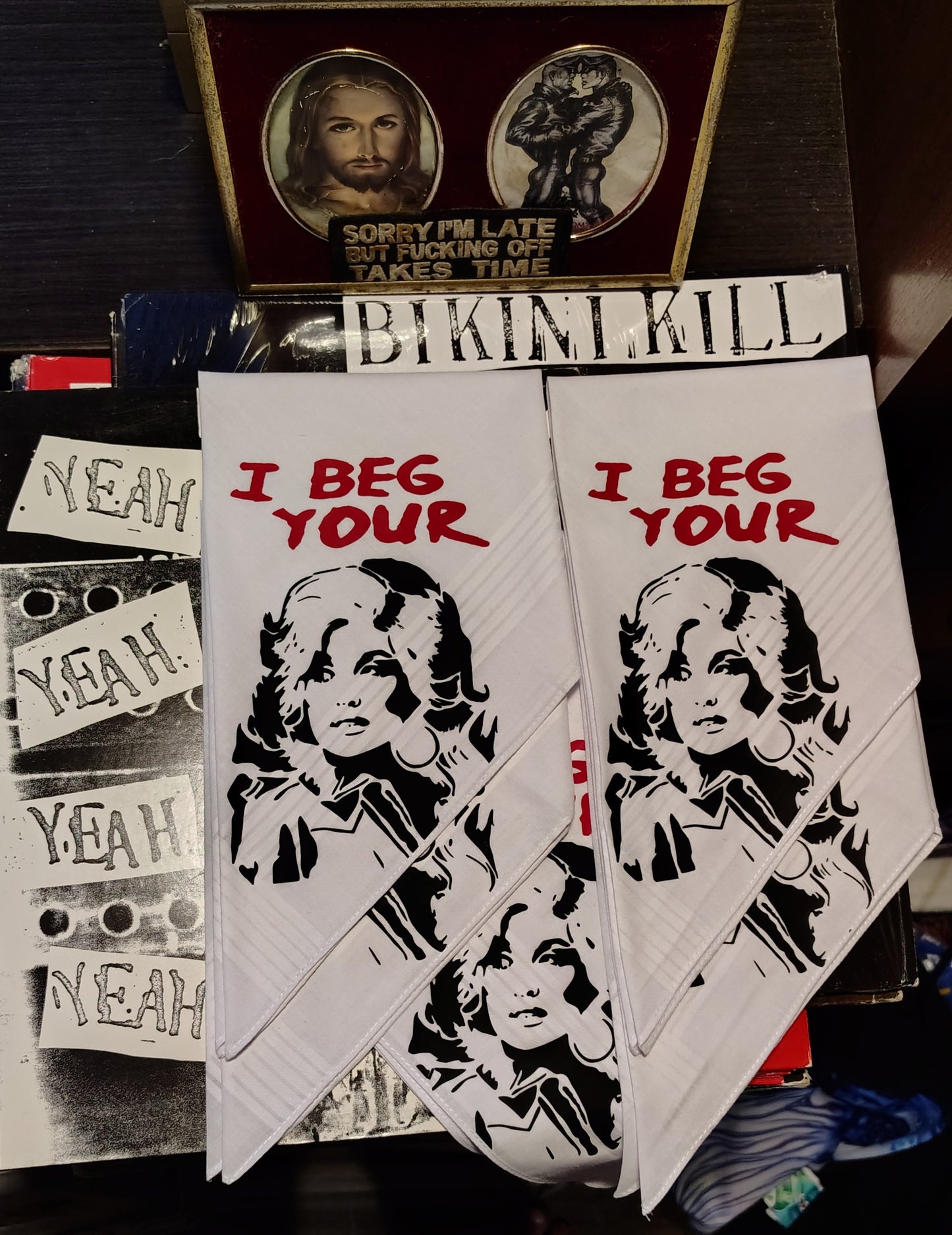 Dolly Parton I Beg Your Parton Hand Printed Handkerchief