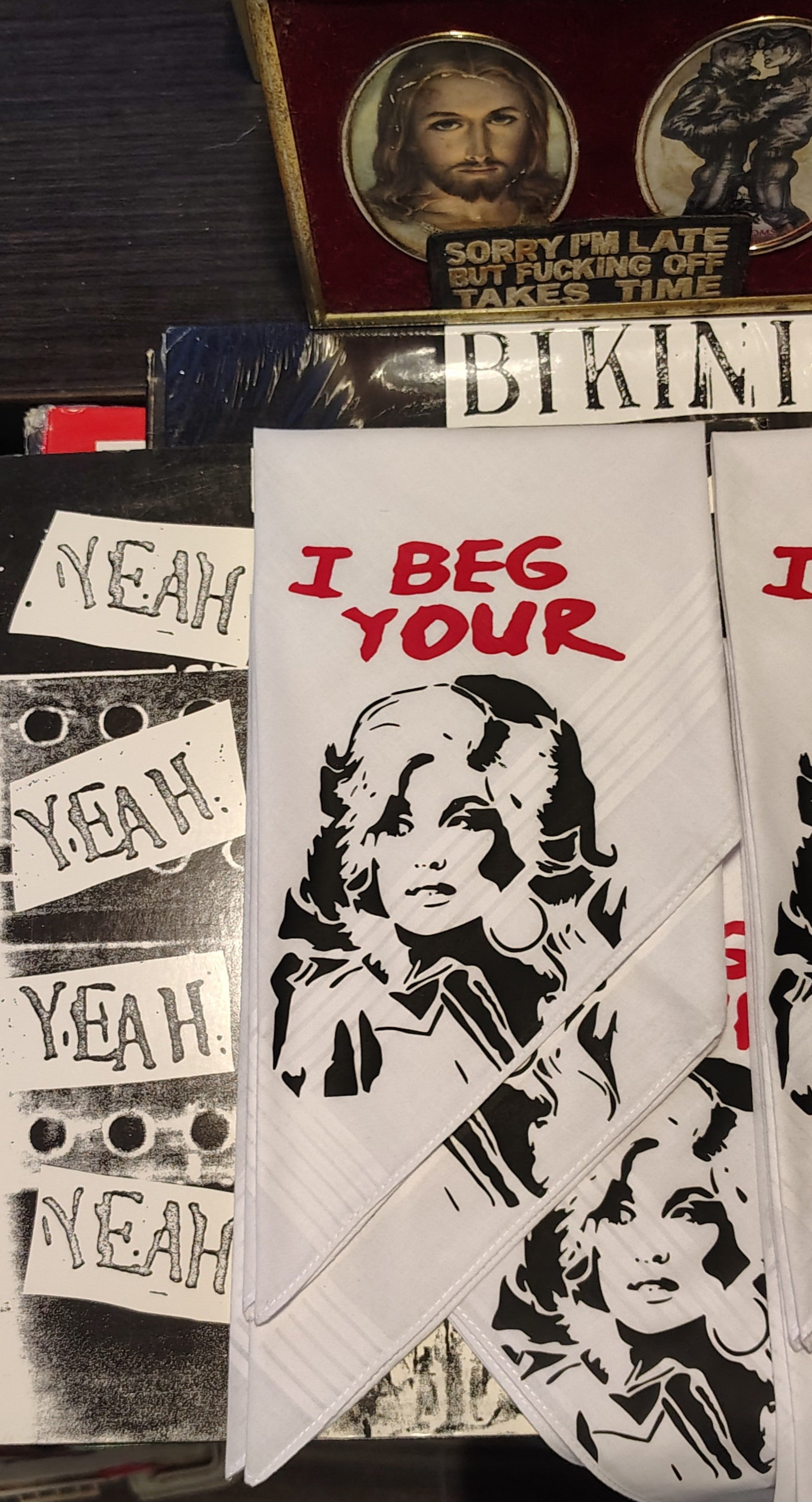 Dolly Parton I Beg Your Parton Hand Printed Handkerchief