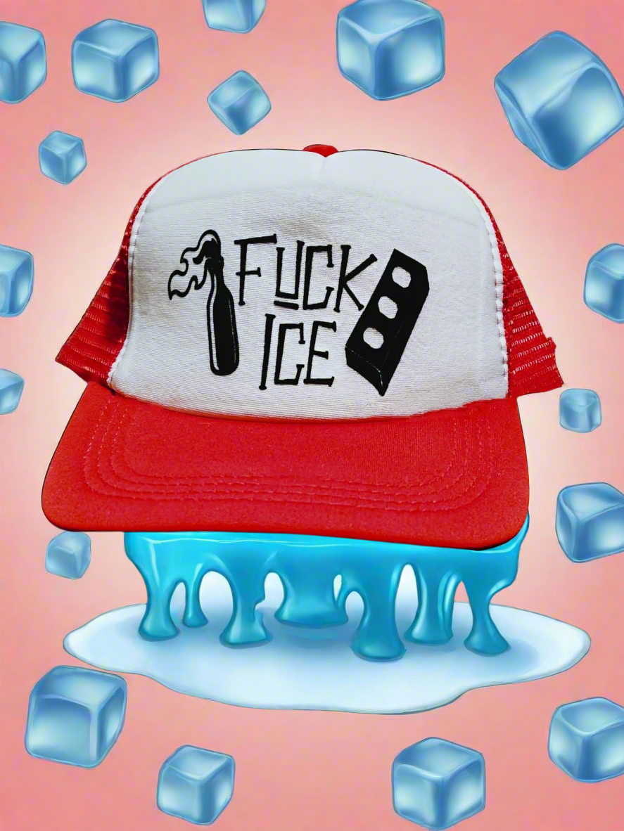Fuck ICE Trucker Hat (Fuck I.C.E. Hat Fuck Trump Fuck MAGA) FUCK ICE w Brick + Molotov Cocktail